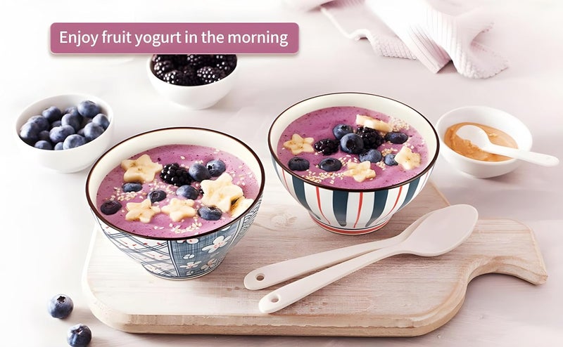 yomith Ceramic Bowls for Serving Cereal Soup Oatmeal Ice Cream Salad Pasta etc Microwave Safe 350ml Japanese Style Corlorful Dessert Bowl Set for Kitchen Set of 6 - Image 3