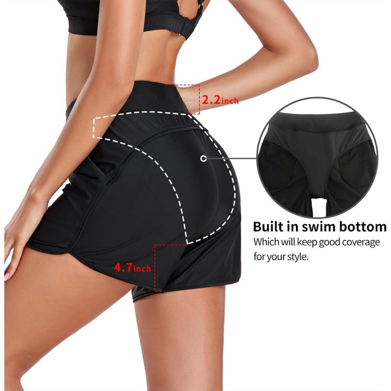 RELLECIGA Women's High Waisted Swim Shorts with Pockets UV Sun Protection Board Shorts for Women - Image 4