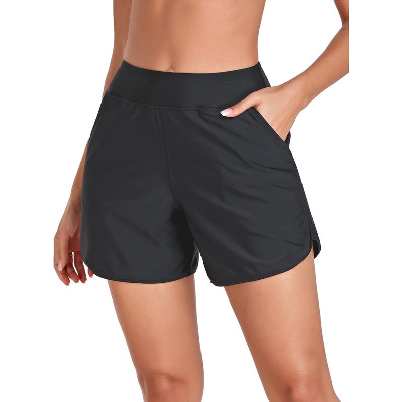 RELLECIGA Women's High Waisted Swim Shorts with Pockets UV Sun Protection Board Shorts for Women - Image 2