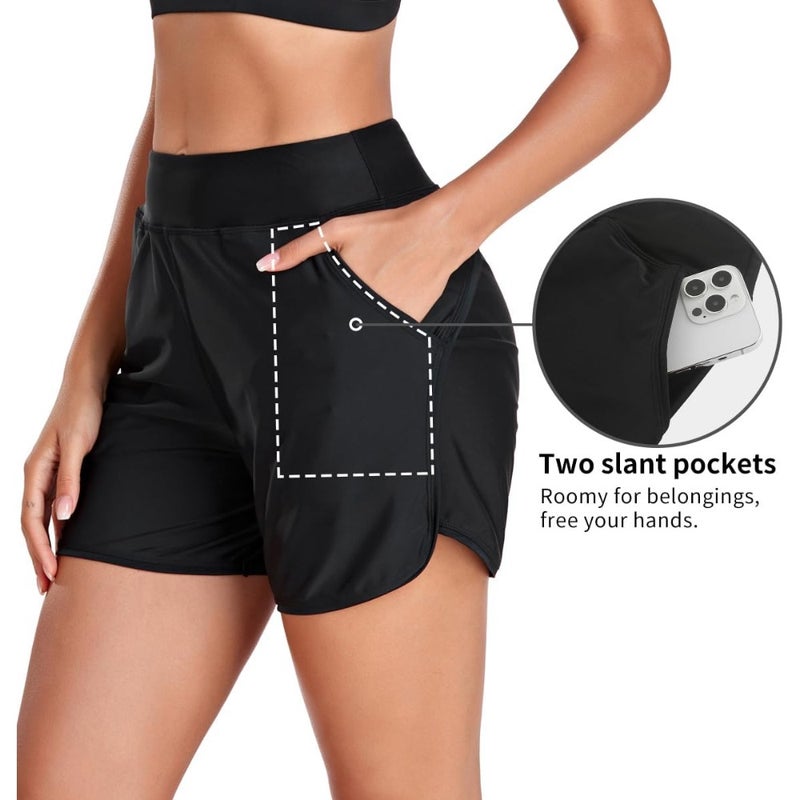RELLECIGA Women's High Waisted Swim Shorts with Pockets UV Sun Protection Board Shorts for Women - Image 5