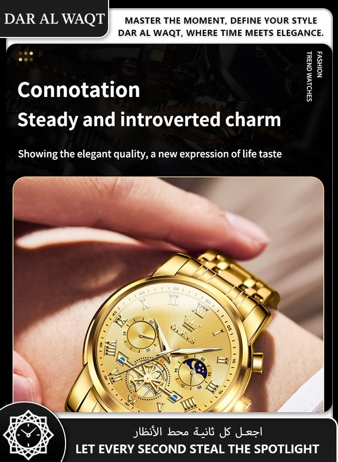 أوليفز ساعة OLEVS للرجال – كوارتز مضاد للماء، قرص هيكلي مضيء، سوار فولاذ ذهبي كامل، وجه ذهبي - Image 4