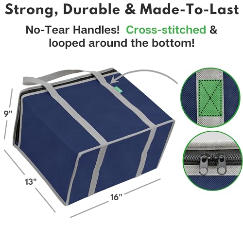 Creative Green Life XL Insulated Reusable Grocery Bags (2-Pack) - Premium Quality Cooler Bags with Hard Bottom Insert - Stands Upright, Machine Washable, Sturdy Zipper - Insulated Bag for Food Delivery Bag (Navy Blue) - Image 5