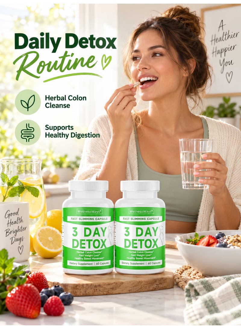 WelnessWays 2-Pack WellnessWays 3 Day Detox Cleansing Capsules, Herbal Colon Cleanse, Improve Intestinal Motility, Support Body Management Dietary Capsules - Image 3