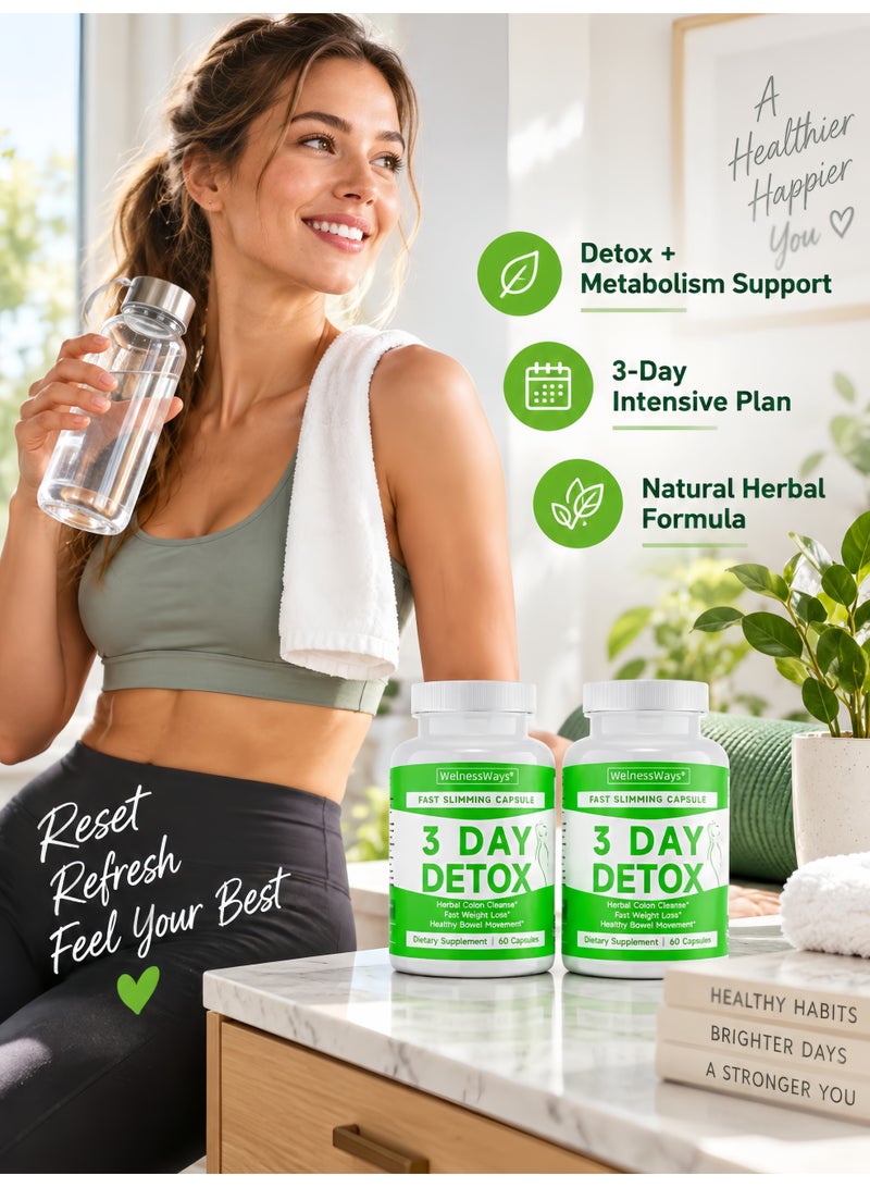 WelnessWays 2-Pack WellnessWays 3 Day Detox Cleansing Capsules, Herbal Colon Cleanse, Improve Intestinal Motility, Support Body Management Dietary Capsules - Image 4