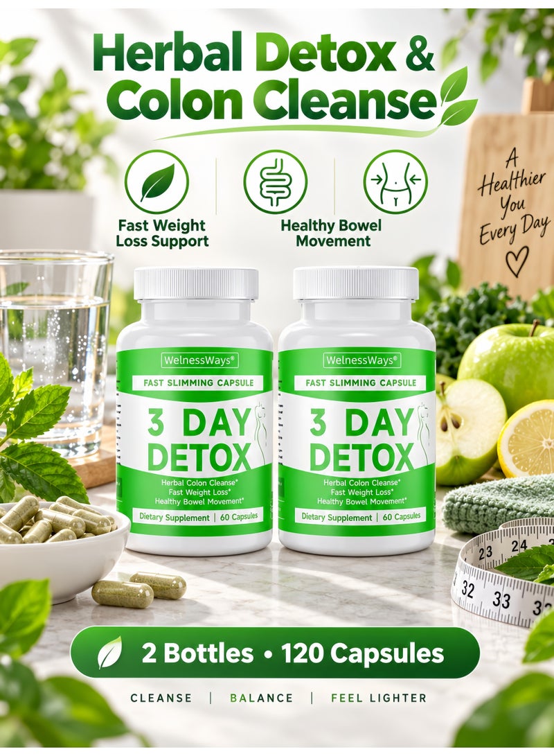 WelnessWays 2-Pack WellnessWays 3 Day Detox Cleansing Capsules, Herbal Colon Cleanse, Improve Intestinal Motility, Support Body Management Dietary Capsules - Image 5