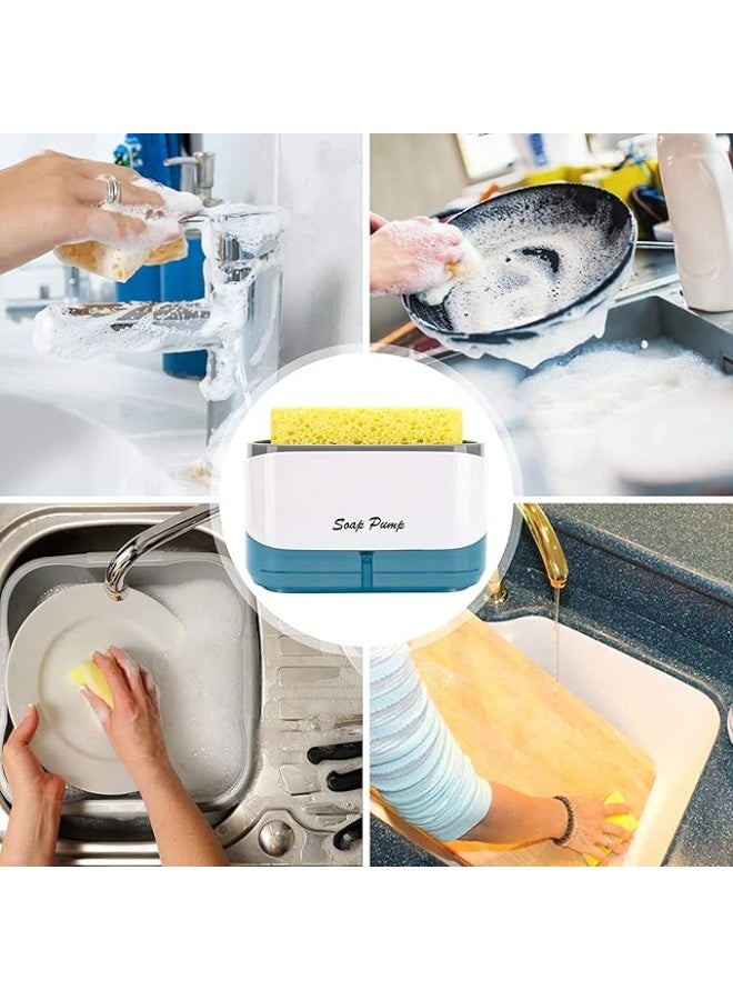 2-in-1 Soap and Detergent Dispenser Pump with Large Capacity Sponge Rack and Sponge, One-Hand Operation - Multi-Color - Image 5