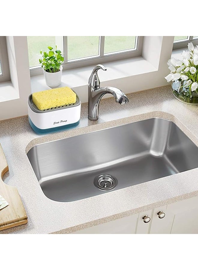 2-in-1 Soap and Detergent Dispenser Pump with Large Capacity Sponge Rack and Sponge, One-Hand Operation - Multi-Color - Image 2
