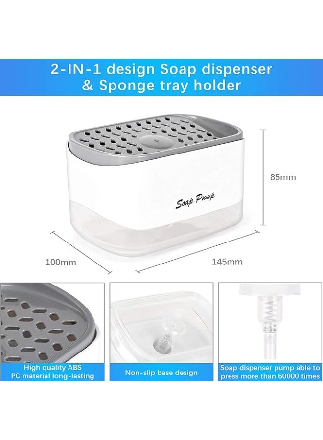 2-in-1 Soap and Detergent Dispenser Pump with Large Capacity Sponge Rack and Sponge, One-Hand Operation - Multi-Color - Image 3
