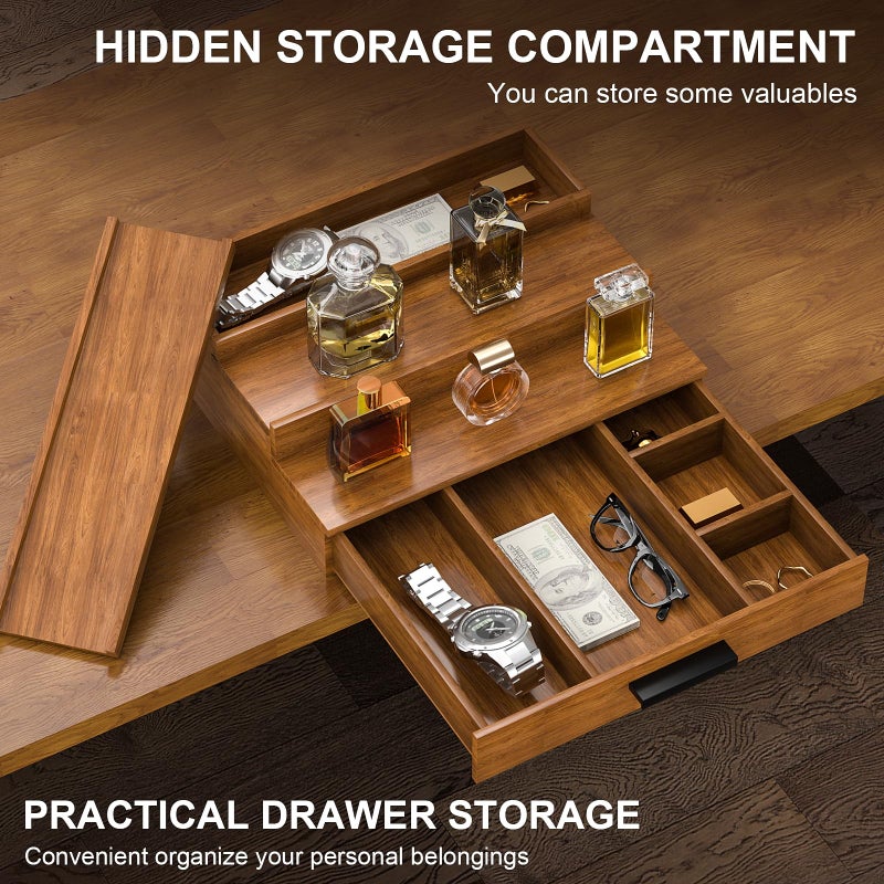 Sueuapp Walnut Wood Cologne Organizer for Men 3 Tier Cologne Stand,Wooden Cologne Holder Display Shelf with Hidden Compartment and Drawer,Perfume Organizer Great Gift for Men - Image 4
