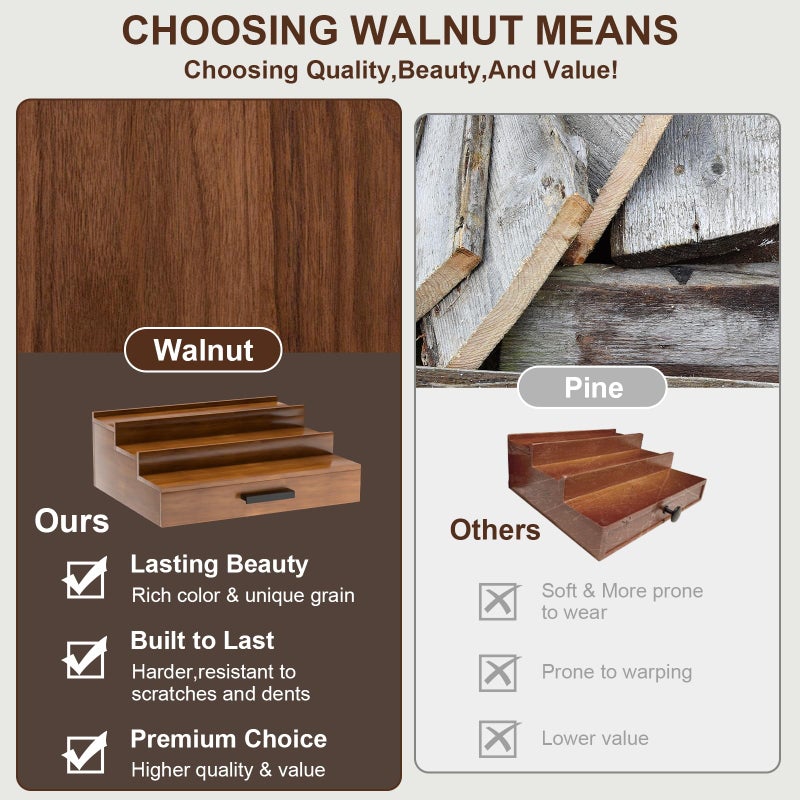 Sueuapp Walnut Wood Cologne Organizer for Men 3 Tier Cologne Stand,Wooden Cologne Holder Display Shelf with Hidden Compartment and Drawer,Perfume Organizer Great Gift for Men - Image 3
