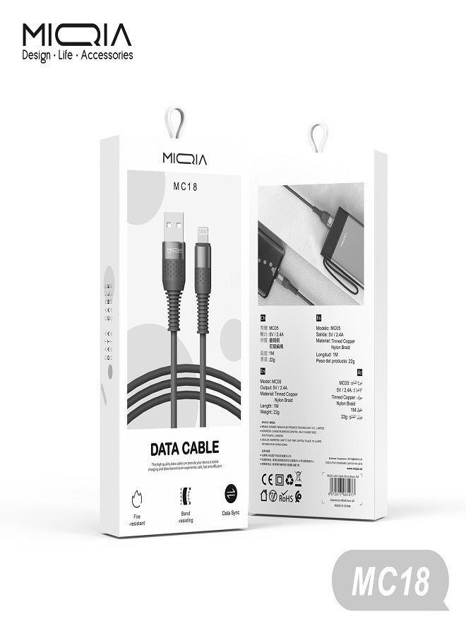 ميقيا كابل بيانات من السيليكون للشحن السريع 2.4 أمبير باللون الرمادي - Image 3