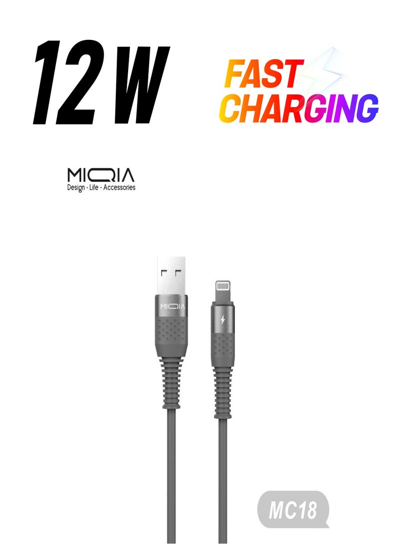ميقيا كابل بيانات من السيليكون للشحن السريع 2.4 أمبير باللون الرمادي - Image 1