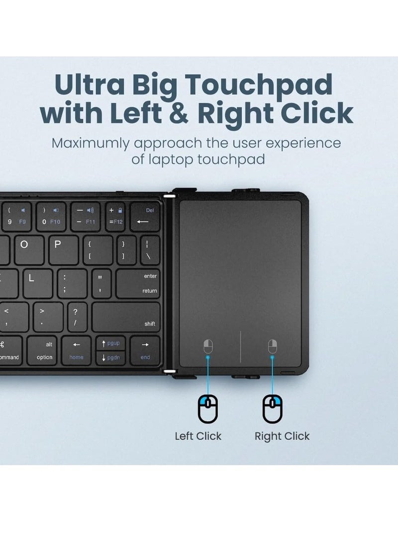 عام لوحة مفاتيح بلوتوث قابلة لإعادة الشحن وقابلة للطي مع لوحة لمس ولوحة مفاتيح لاسلكية محمولة ثلاثية الطي لأجهزة Android وأجهزة الكمبيوتر المحمولة التي تعمل بنظام Windows والكمبيوتر اللوحي والهواتف الذكية ولوحة مفاتيح لاسلكية قابلة لإعادة الشحن عبر USB - Image 2