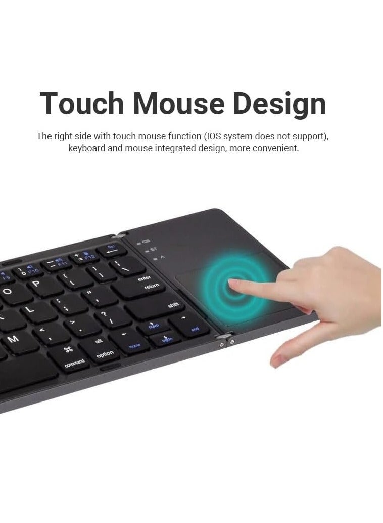 عام لوحة مفاتيح بلوتوث قابلة لإعادة الشحن وقابلة للطي مع لوحة لمس ولوحة مفاتيح لاسلكية محمولة ثلاثية الطي لأجهزة Android وأجهزة الكمبيوتر المحمولة التي تعمل بنظام Windows والكمبيوتر اللوحي والهواتف الذكية ولوحة مفاتيح لاسلكية قابلة لإعادة الشحن عبر USB - Image 3