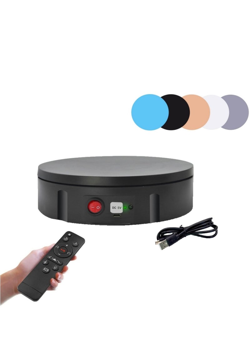 XiuWoo USB Electric Turntable Display Turntable with Remote Control Rotating Display Stand, with 5 Background Boards, 7-speed Adjustment,Suitable For Photography Jewelry Product Display Load-bearing 10KG - Image 1