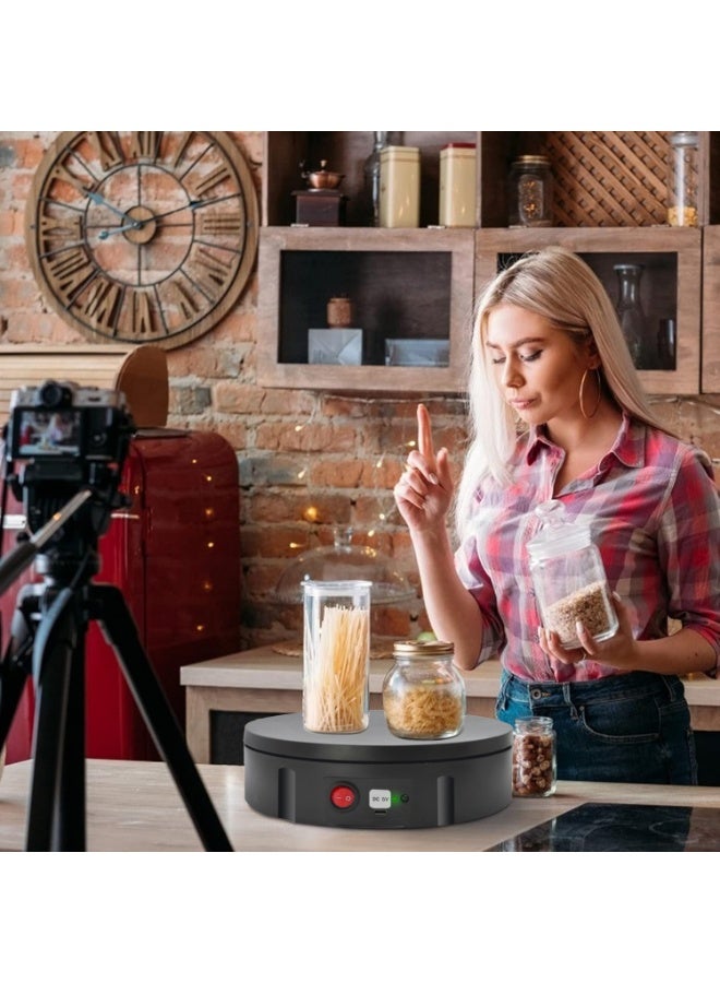 XiuWoo USB Electric Turntable Display Turntable with Remote Control Rotating Display Stand, with 5 Background Boards, 7-speed Adjustment,Suitable For Photography Jewelry Product Display Load-bearing 10KG - Image 2