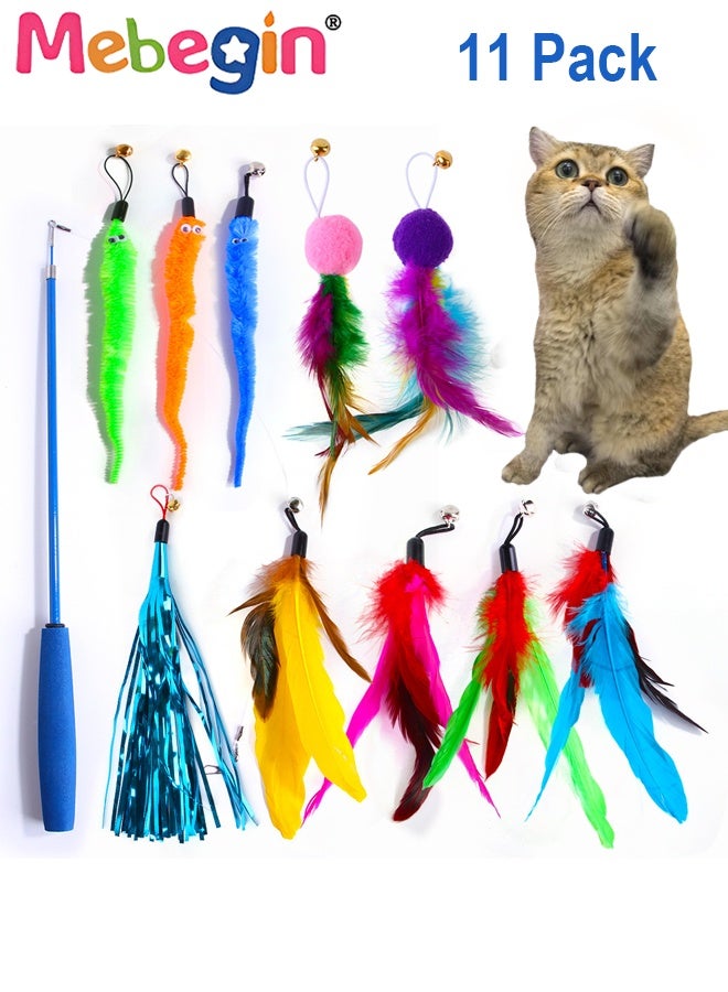 MEBEGIN 11PCS Cat Toys Set with Cat Teaser Stick, Feather Toys and Other Cat toys, Kitten Toys Assortments, Funny Interactive Cat Toys, Various Cat Enrichment Toys, Soft Safe Cat Toys(Random Color) - Image 1