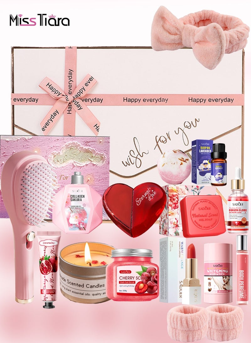 مس تيارا سلال هدايا للنساء - مجموعة صندوق هدايا عيد الميلاد تحتوي على 18 قطعة هدايا ملهمة، وحزم علاج سبا مريحة للنساء، والصداقة، وهدايا الصديقات - Image 1