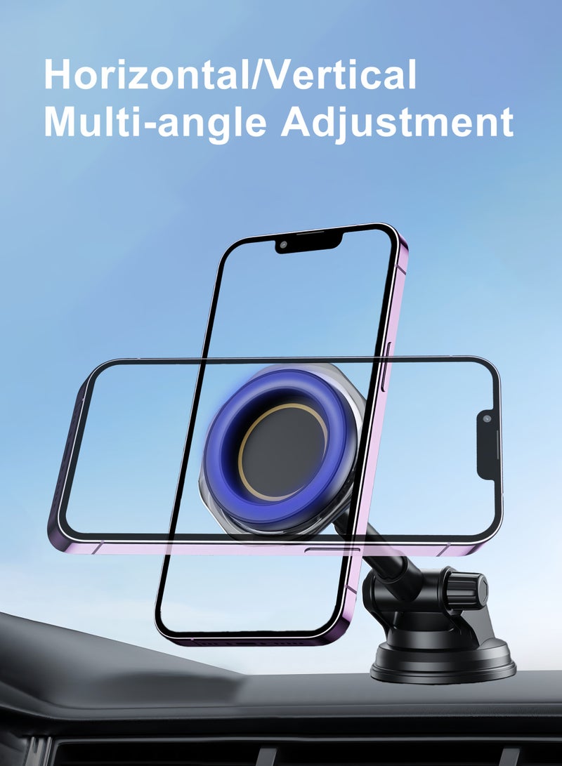 Universal car holder for mobile phone, Suction cup, Mounting on windshield or dashboard, Strong magnetic attraction and equipped with 2 patches, 360 degree rotation, Adjustable length - Image 5
