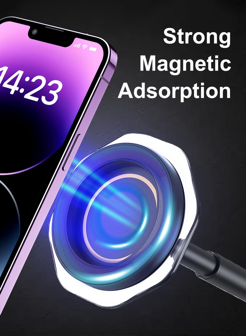 Universal car holder for mobile phone, Suction cup, Mounting on windshield or dashboard, Strong magnetic attraction and equipped with 2 patches, 360 degree rotation, Adjustable length - Image 3