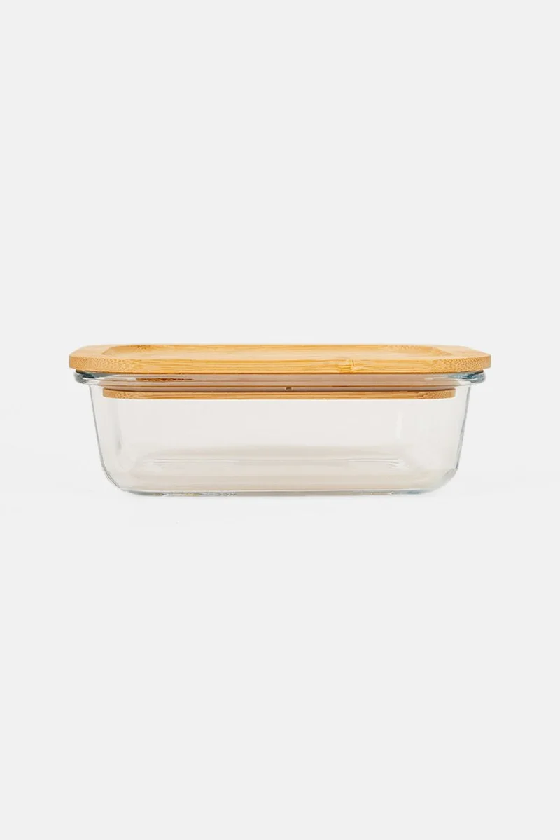Muy Mucho Glass Food Container With Bamboo Lid 640 ml, Tan/Transparent
