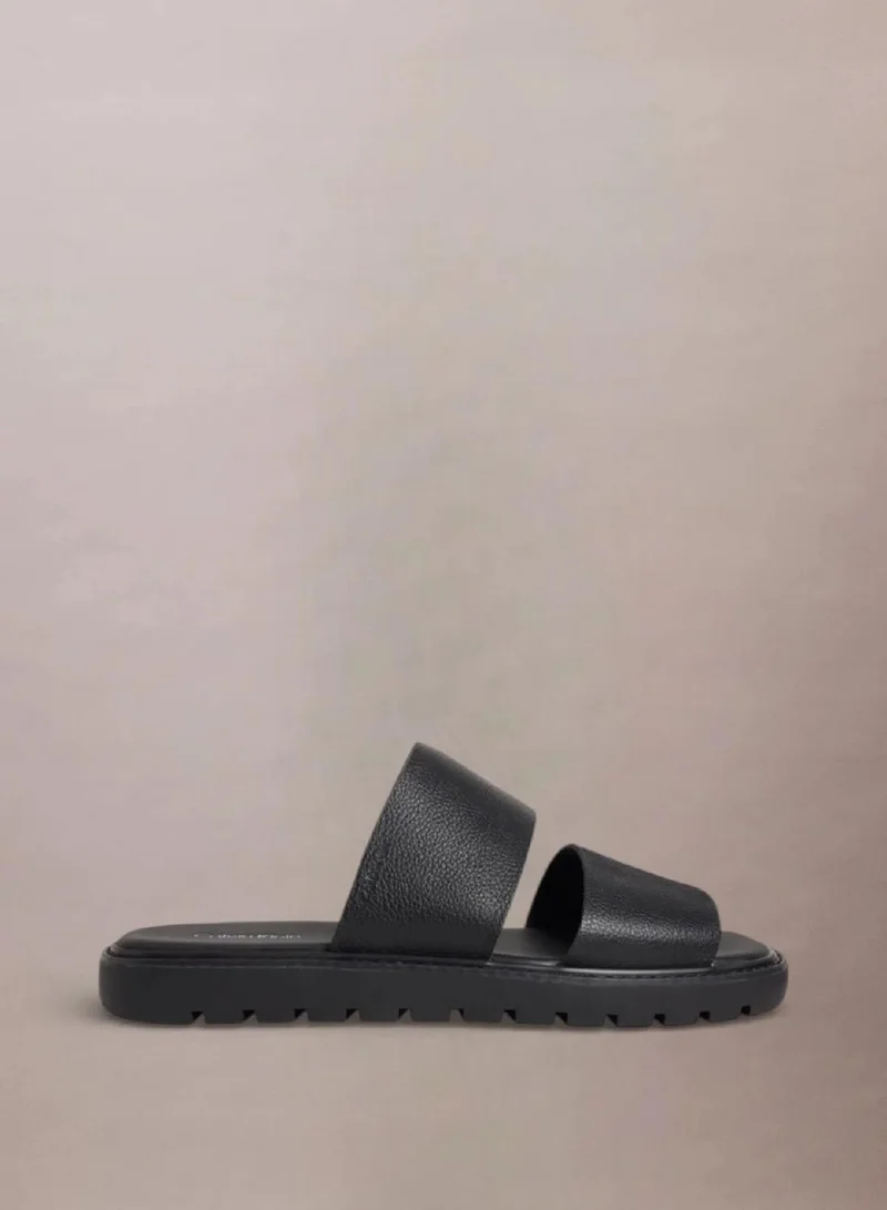 Calvin Klein Square Double Strap Leather Sandals