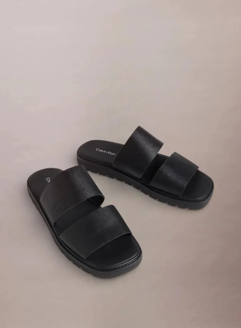 Calvin Klein Square Double Strap Leather Sandals
