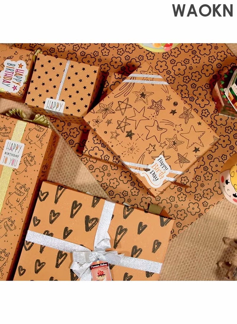 WAOKN 7 Sheets Gift Wrapping Paper With Accessories,Holiday Gift Wrapping Paper,Birthday Gift Box Gift Wrapping DIY, Gift Wrapping Paper for Birthday, Holiday, Wedding, Party,Kids Gift Wrapping (70cmX50cm) - Image 5