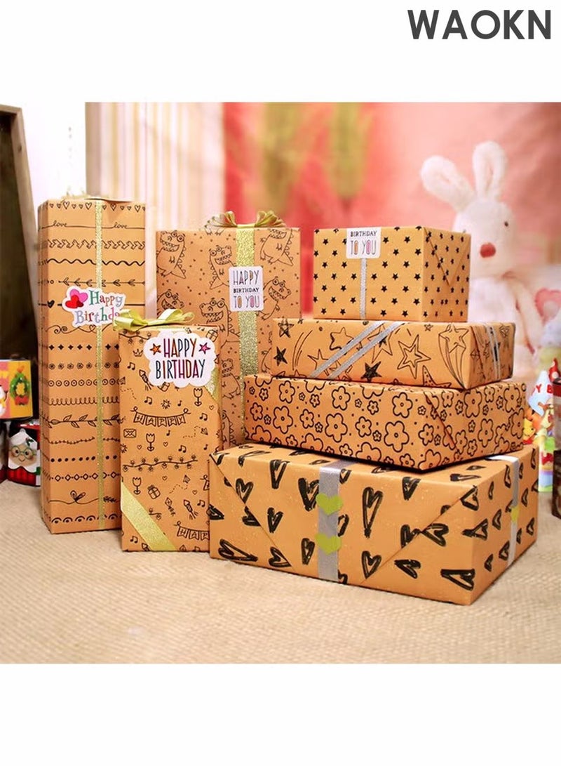 WAOKN 7 Sheets Gift Wrapping Paper With Accessories,Holiday Gift Wrapping Paper,Birthday Gift Box Gift Wrapping DIY, Gift Wrapping Paper for Birthday, Holiday, Wedding, Party,Kids Gift Wrapping (70cmX50cm) - Image 1