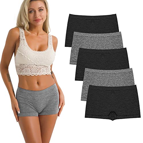 R RUXIA Women's Boyshort Panties Seamless Nylon Underwear Stretch Boxer Briefs 5 Pack - Image 1