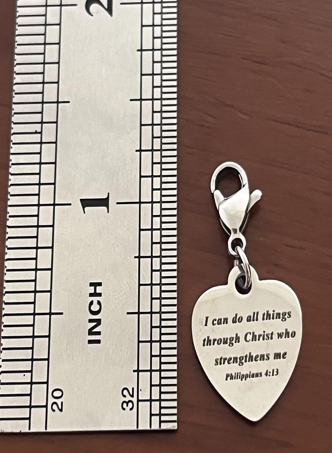 AMOBESTER Heart-Shaped Christian Bible Verse Clip on Charms Religious Jewelry Charms I can do all things through Christ who strengens me - Image 2