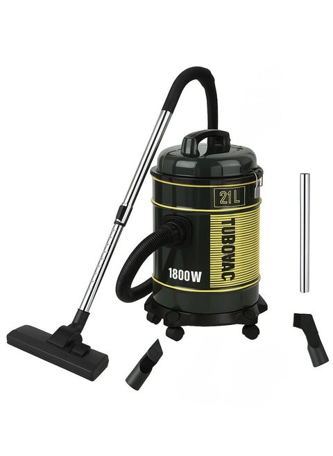 3 in 1 Drum Vacuum Cleaner 1800W 21L Tank, Powerful Suction for Carpet & Floor, with Water Wiper, Dusting Brush, Crevice Tool, Long Power Cord, Washable Filter – Ideal for Home, Office, Mosque Cleaning