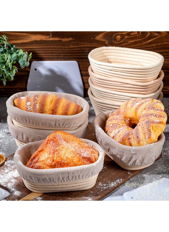Gejoy - Oval Banneton Bread Proofing Basket Set Of 8, Sourdough Bread Baking Bowl Kit With Cloth Liners And Dough Scrapers Natural Rattan Bread Banneton Sourdough Bowl Basket For Bakers (6.5 Inch) - Image 1