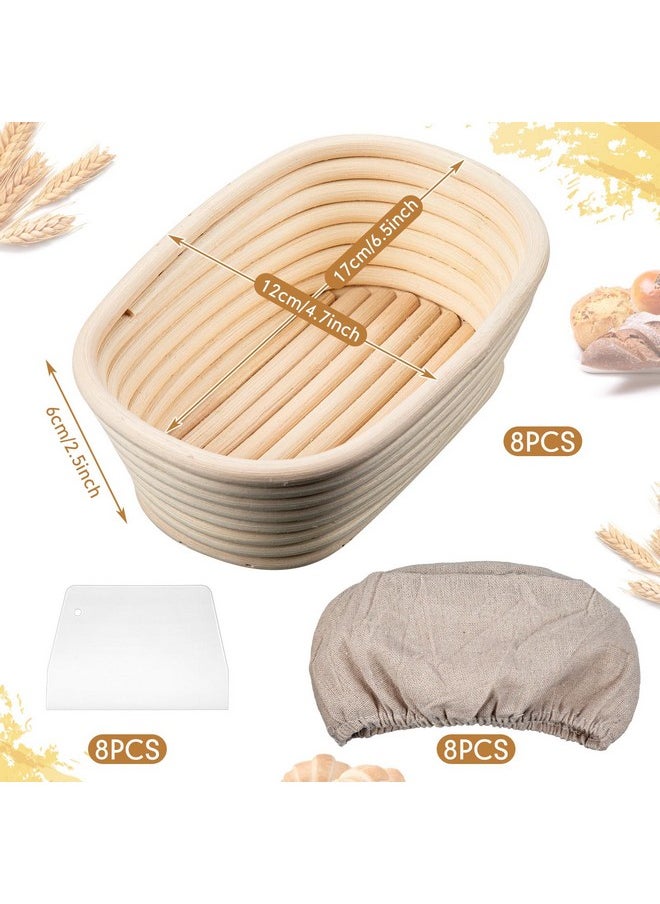 Gejoy - Oval Banneton Bread Proofing Basket Set Of 8, Sourdough Bread Baking Bowl Kit With Cloth Liners And Dough Scrapers Natural Rattan Bread Banneton Sourdough Bowl Basket For Bakers (6.5 Inch) - Image 1