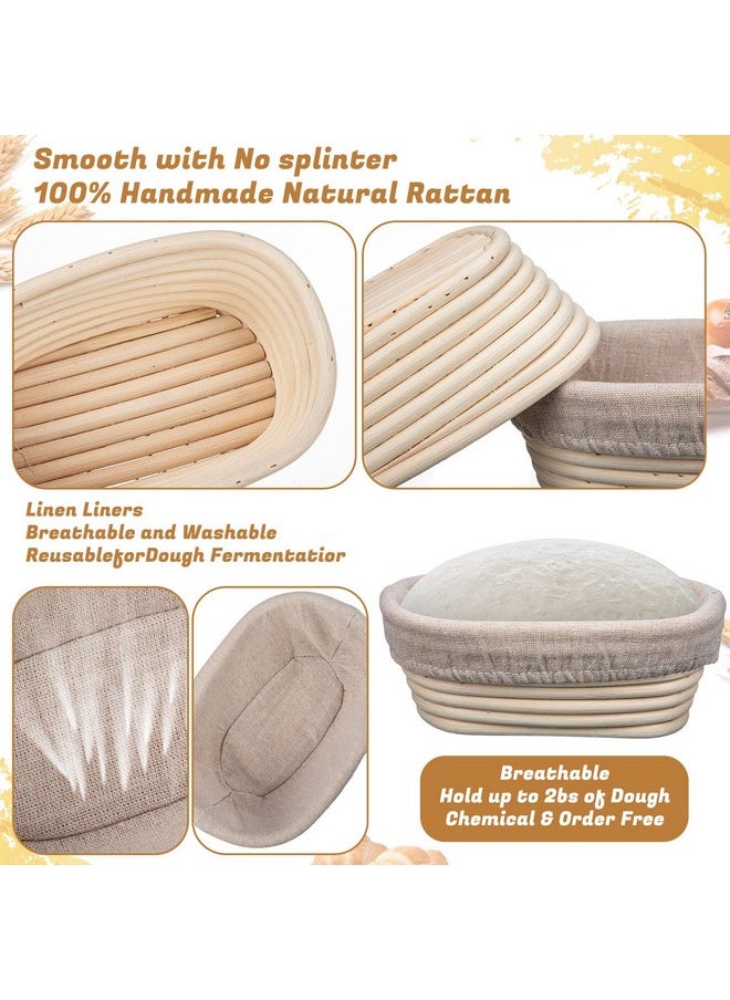 Gejoy - Oval Banneton Bread Proofing Basket Set Of 8, Sourdough Bread Baking Bowl Kit With Cloth Liners And Dough Scrapers Natural Rattan Bread Banneton Sourdough Bowl Basket For Bakers (6.5 Inch) - Image 1