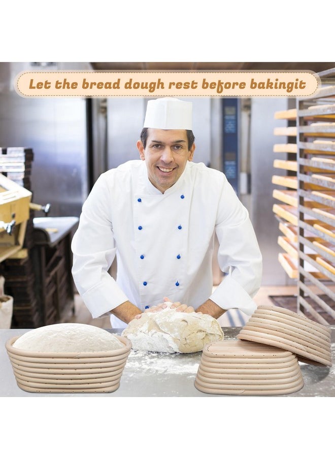 Gejoy - Oval Banneton Bread Proofing Basket Set Of 8, Sourdough Bread Baking Bowl Kit With Cloth Liners And Dough Scrapers Natural Rattan Bread Banneton Sourdough Bowl Basket For Bakers (6.5 Inch) - Image 1
