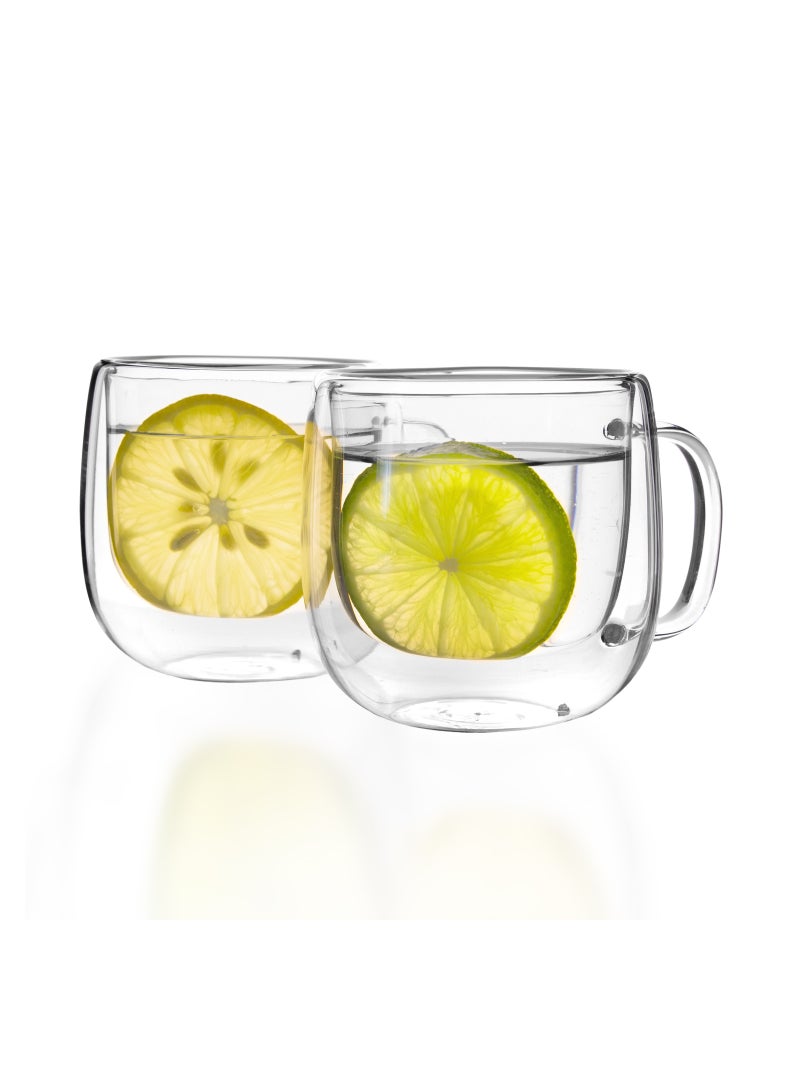 2-Pack Double Wall Glass Coffee Tea Mug with Handle Insulated Layer  Made of Clear Borosilicate Glass  Perfect for Cappuccino Tea Latte Espresso Hot Beverage Microwave Safe (300ml 2pcs)  - Image 1