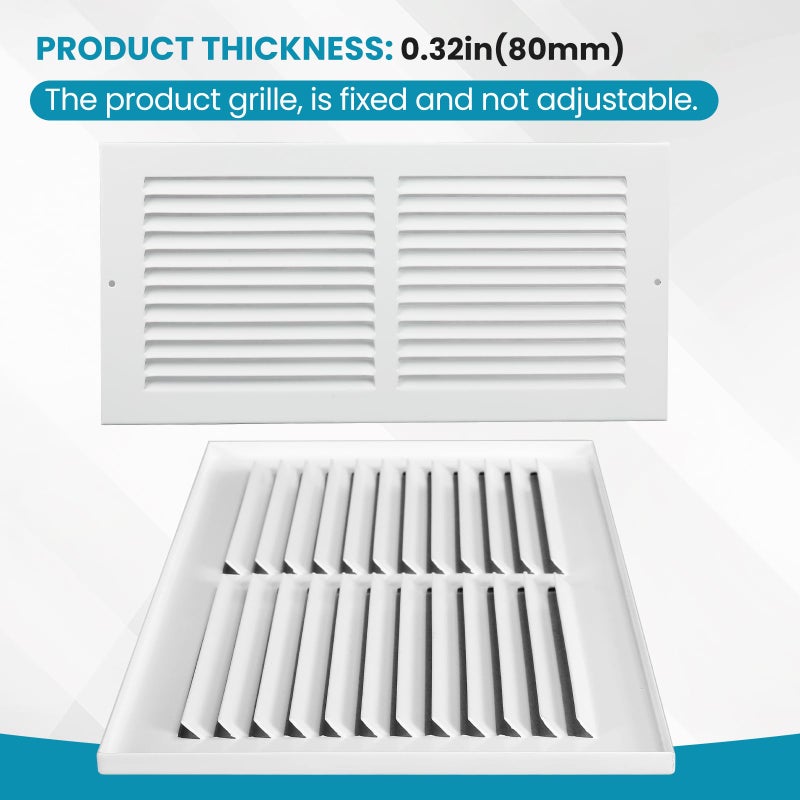 VOISEN Return Air Grille,Fits 14x6 Duct Opening,Steel Return Vent Cover, White Vent Cover Grill for Sidewall and Ceiling,HAVC Cold Air Return Vent Cover,Overall Size:15.8"W X 7.9"H - Image 4