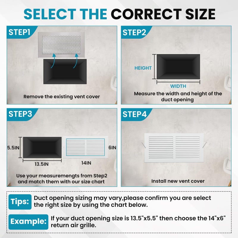 VOISEN Return Air Grille,Fits 14x6 Duct Opening,Steel Return Vent Cover, White Vent Cover Grill for Sidewall and Ceiling,HAVC Cold Air Return Vent Cover,Overall Size:15.8"W X 7.9"H - Image 5