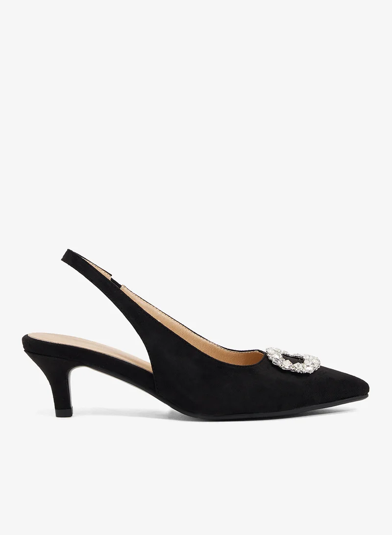 Crystal buckle detail, low heel