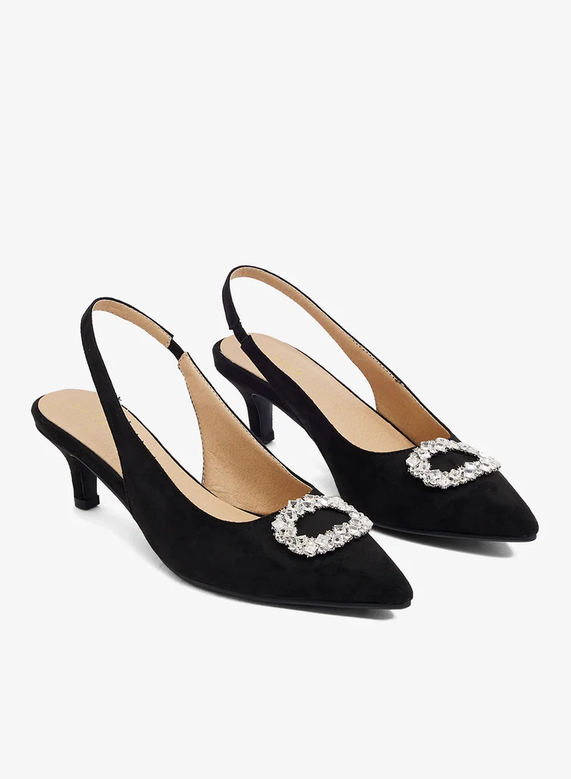 Khizana Black Crystal buckle detail, low heel for Women | Best Price UAE
