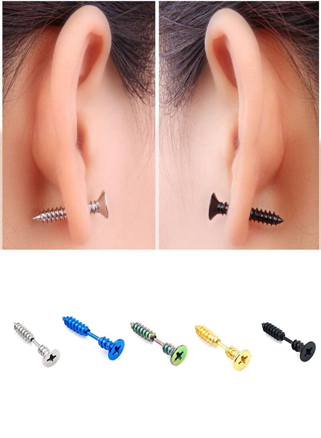 FORUBUS Punk Titanium Steel Screw Nail Stud Earrings for Women Men Streetwear Jewelry, Egirl Eboy Rock Party Jewelry-5pairs - Image 2