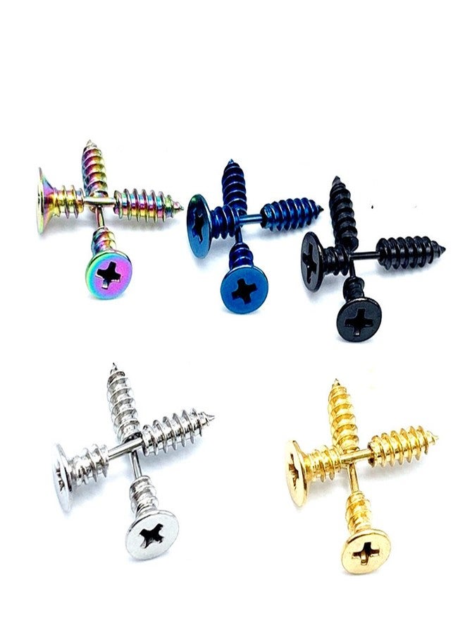 FORUBUS Punk Titanium Steel Screw Nail Stud Earrings for Women Men Streetwear Jewelry, Egirl Eboy Rock Party Jewelry-5pairs - Image 4