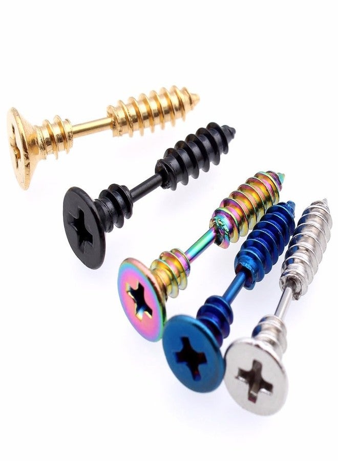 FORUBUS Punk Titanium Steel Screw Nail Stud Earrings for Women Men Streetwear Jewelry, Egirl Eboy Rock Party Jewelry-5pairs - Image 3