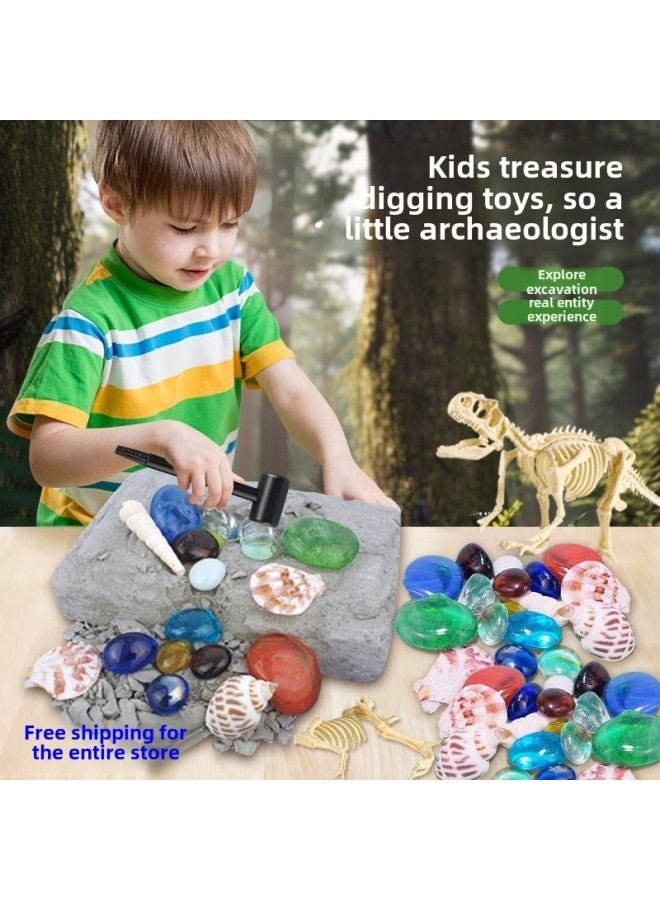 Archaeological Digging Toys Blind Box Digging Gem Luminous Marine Gypsum Toys Dinosaur Fossil Archaeological Toys-Color:Spinosaurus (Version Of Color Box) Three-piece Tool Set (contact Customer Service For Customization With Goggles)  - Image 2