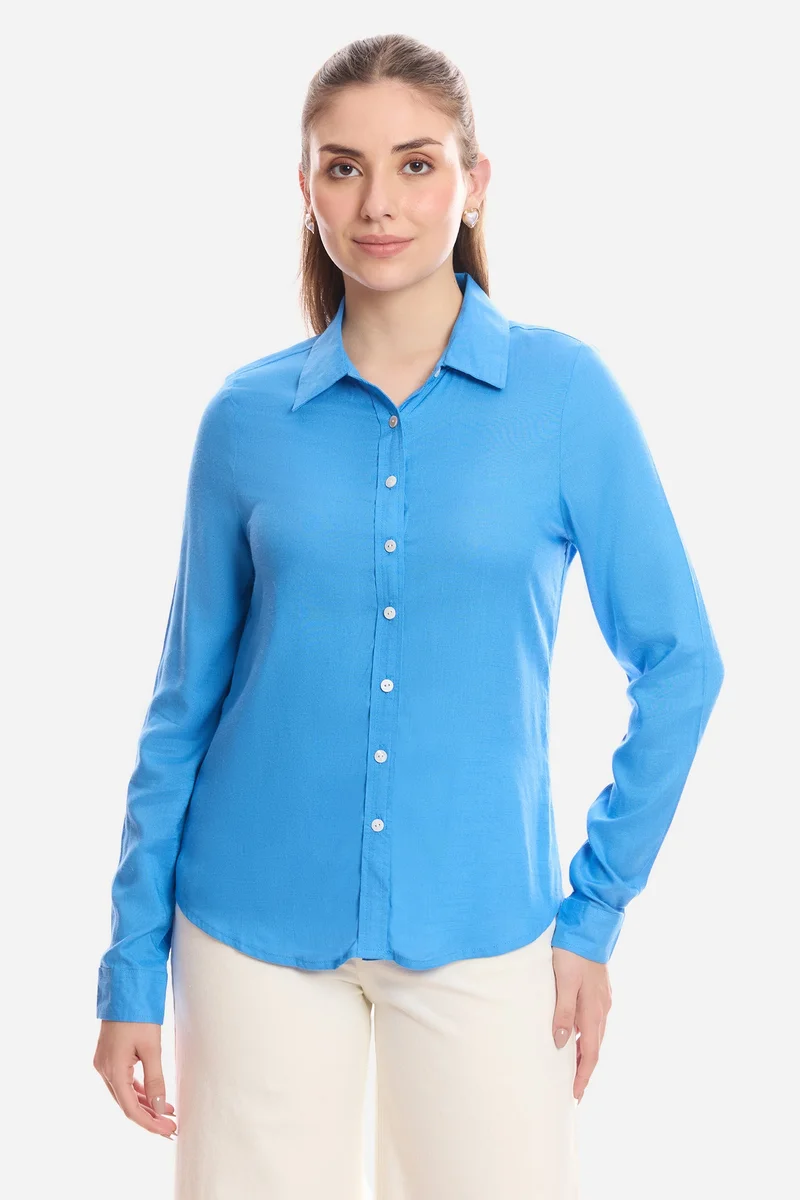 فيرجيو Solid Viscose Button Down Shirt for Women