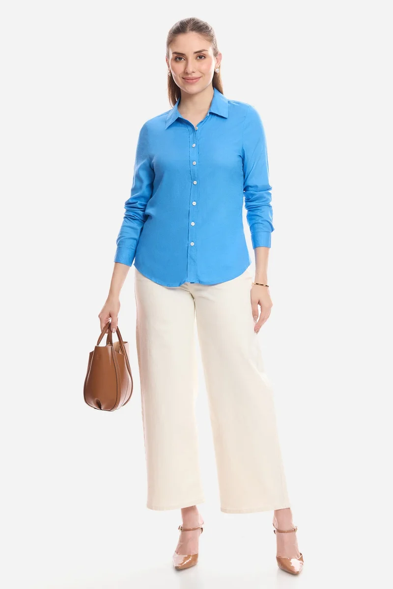 فيرجيو Solid Viscose Button Down Shirt for Women