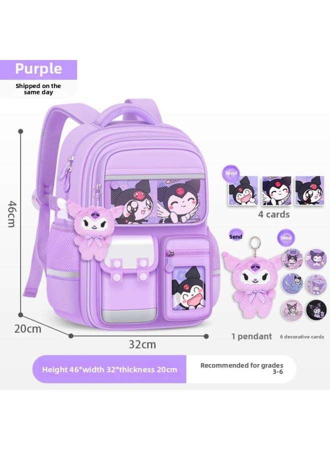Schoolbag Primary School Girl's Large Capacity Children's Ridge Protection Girl Three To Six 2024 First Grade Light Shaoqian-Color: Large Purple Culomi (grade 3-6)-Size:Single School Bag (excluding Accessories) - Image 1