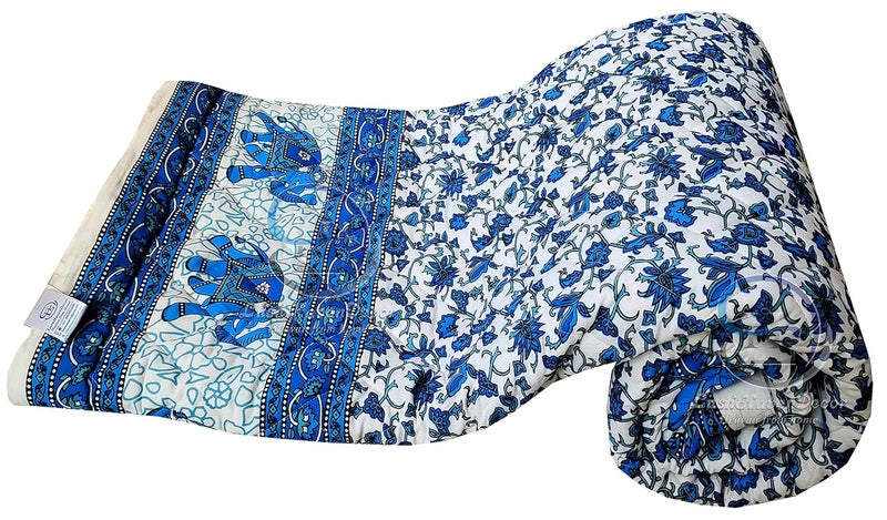 LushHavenDecor LushHavenDecor Jaipuri Razai Double Bed Computerized Quilting Soft and Breathable Cotton Comforter Quilt Rajai Blanket Dohar Size 85X100 inch Blue Elephant Pack of 1  - Image 2
