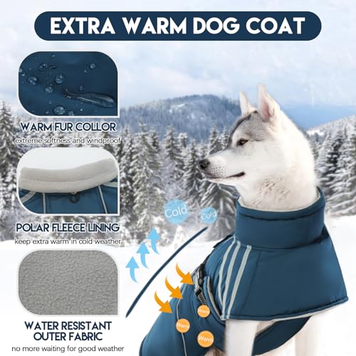 ADNIKIA Warm Reflective Adjustable Dog Jacket, Furry Turtleneck Winter Coat Thicken Fleece Vest, Waterproof Windproof Cold Weather Coats with Buckle for Puppy Small Medium Large Dog - Image 4